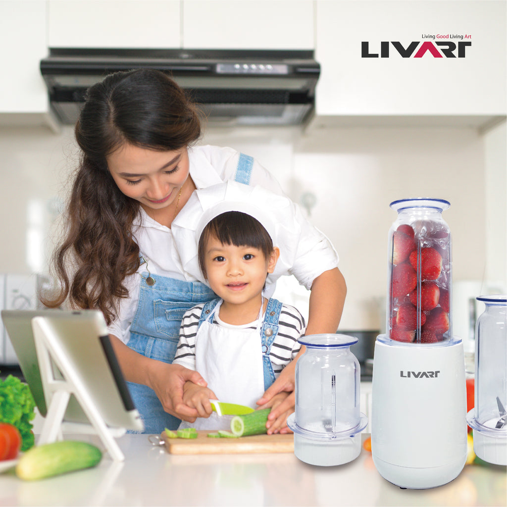 Livart Mini Mixer High-Speed Blender with Two 400ml and two 300ml mixing  containers / Shake Maker Mixer System, White, MADE IN KOREA